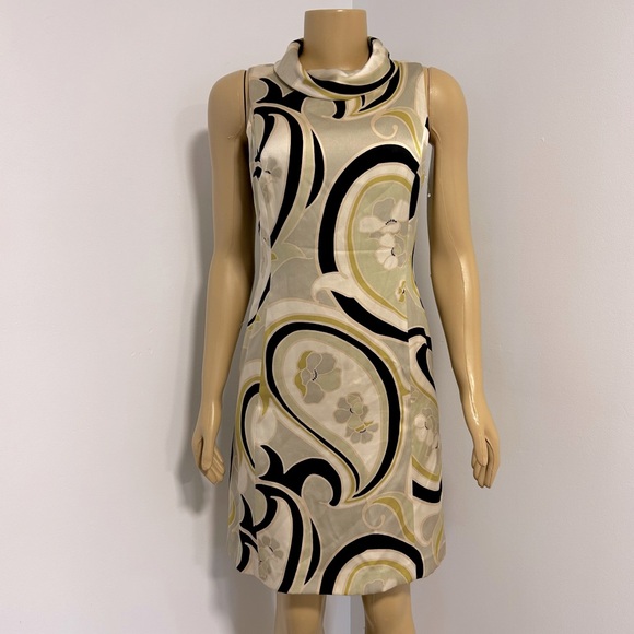 Banana Republic Dresses & Skirts - Banana Republic Silk Swirl Floral Cowl Neck Shift Dress Cream Gray Green Black 8